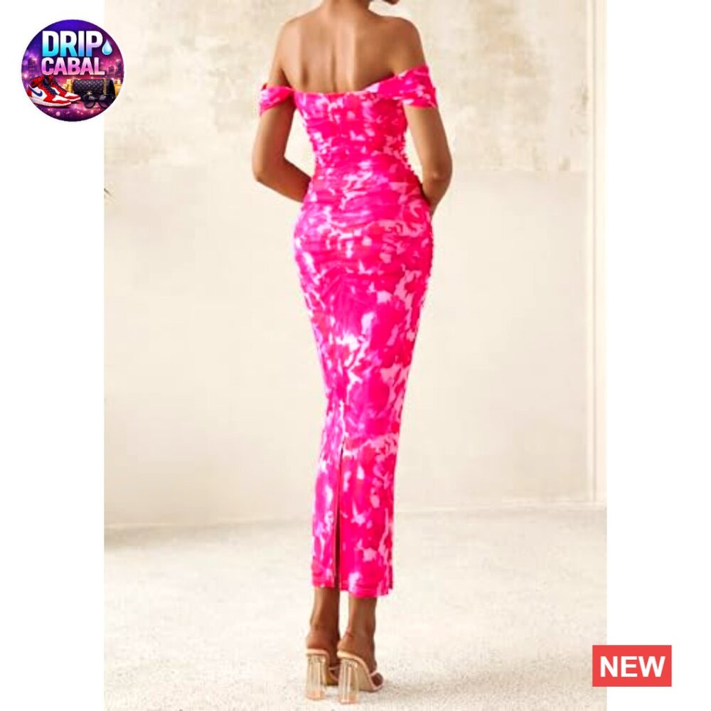 Polyester Elastane Mesh Off Shoulder Ruched Bodyc… - image 2